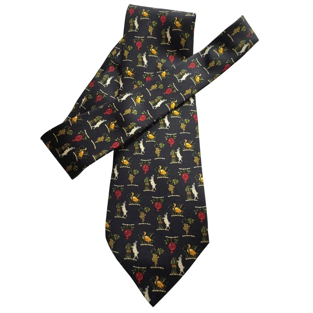 Salvatore Ferragamo Silk Tie Bunny and Duck Black‎